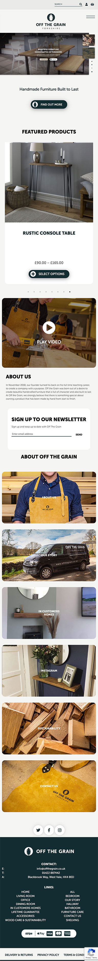 Off The Grain's website as displayed on mobile